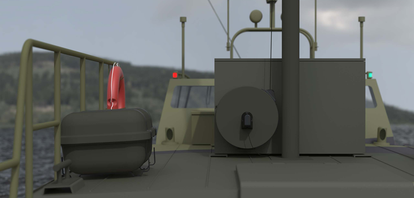 Cable reel on combat boat 90