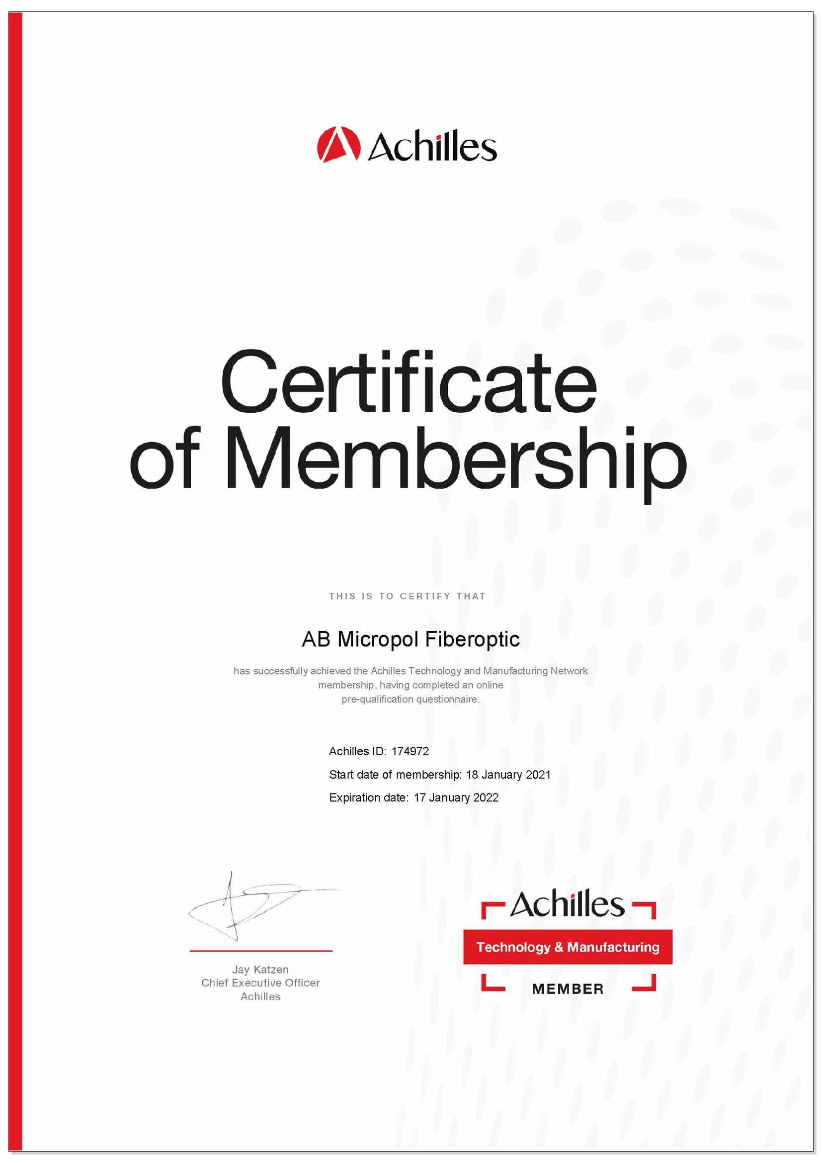 Achilles-certifierad leverantör